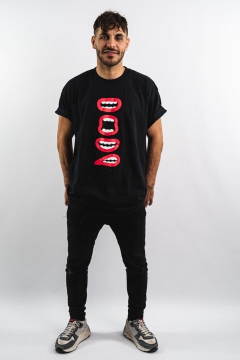 Black T-shirt with Mouths and Logo - BERYWAM Beatbox Champ